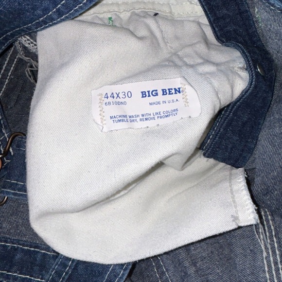 Vintage Men's Big Ben Bib Overalls  44 X 30, 7 Pockets, Dark Wash, Made in USA‎ - Picture 8 of 9